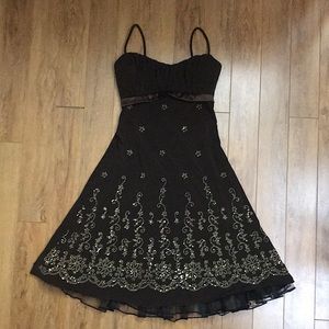 Brown and gold cocktail dress